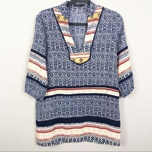 ANTHROPOLOGIE | THML Boho Tunic Top Blue, White, & Orange Women’s Size X-Small